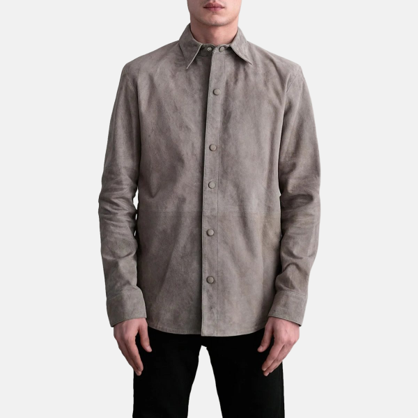 Men's Haven Grey Suede Leather Shirt Style Jacket