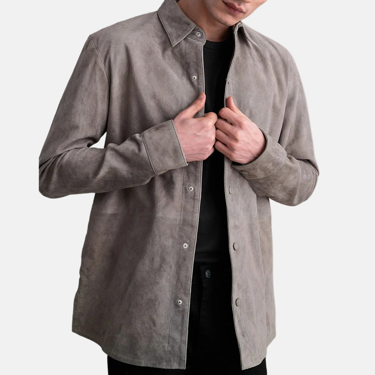 Men's Haven Grey Suede Leather Shirt Style Jacket