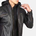 Men's Hector Black Hooded Leather Biker Jacket
