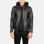 Men's Hector Black Hooded Leather Biker Jacket