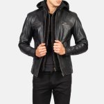 Men's Hector Black Hooded Leather Biker Jacket