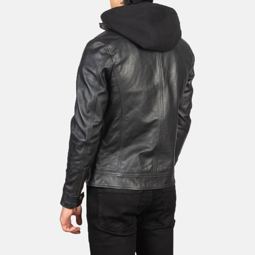 Men's Hector Black Hooded Leather Biker Jacket