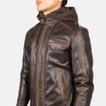 Men's Hector Vintage Brown Hooded Leather Biker Jacket