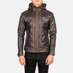 Men's Hector Vintage Brown Hooded Leather Biker Jacket