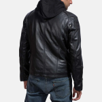 Men's Highschool Black Hooded Leather Jacket
