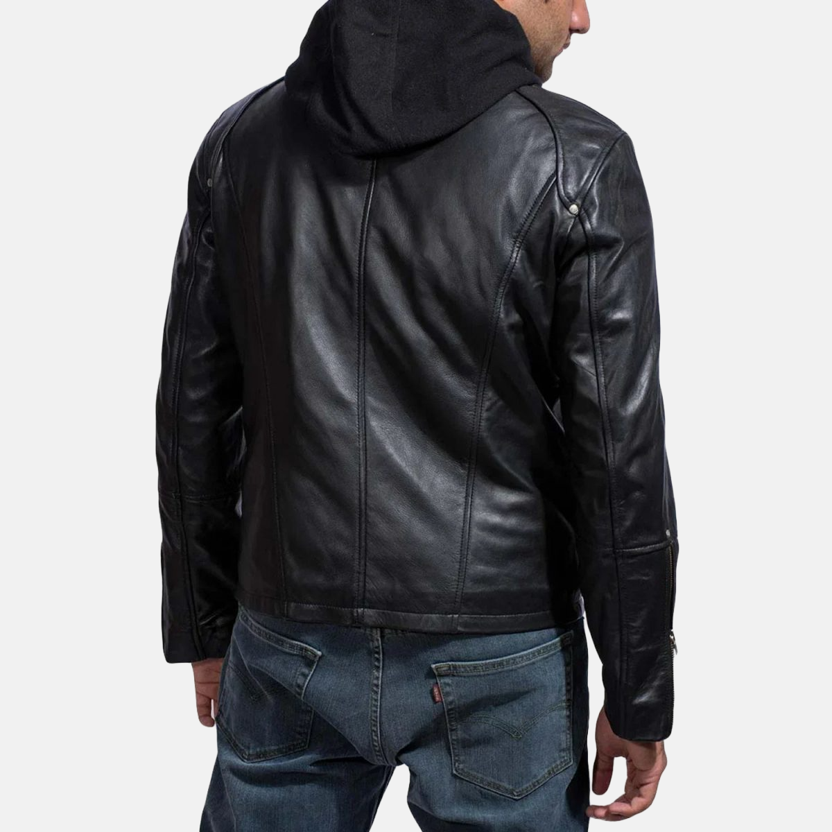 Men's Highschool Black Hooded Leather Jacket