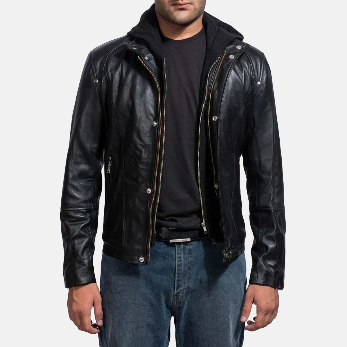 Men's Highschool Black Hooded Leather Jacket