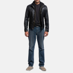 Men's Highschool Black Hooded Leather Jacket