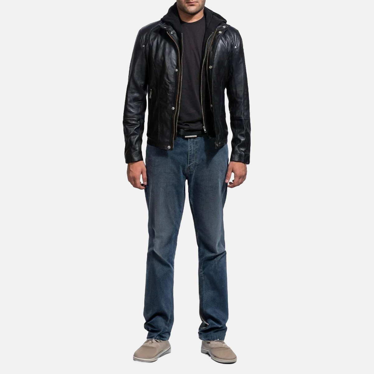 Men's Highschool Black Hooded Leather Jacket