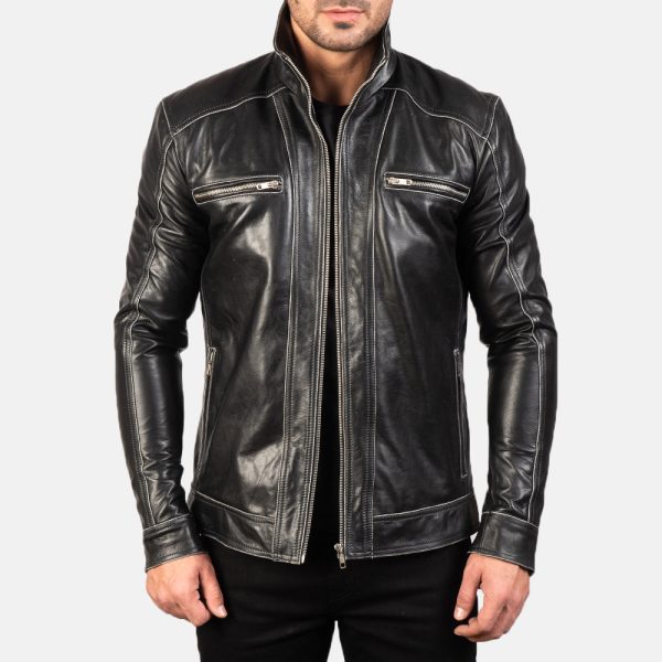 Men's Hudson Black Leather Biker Jacket