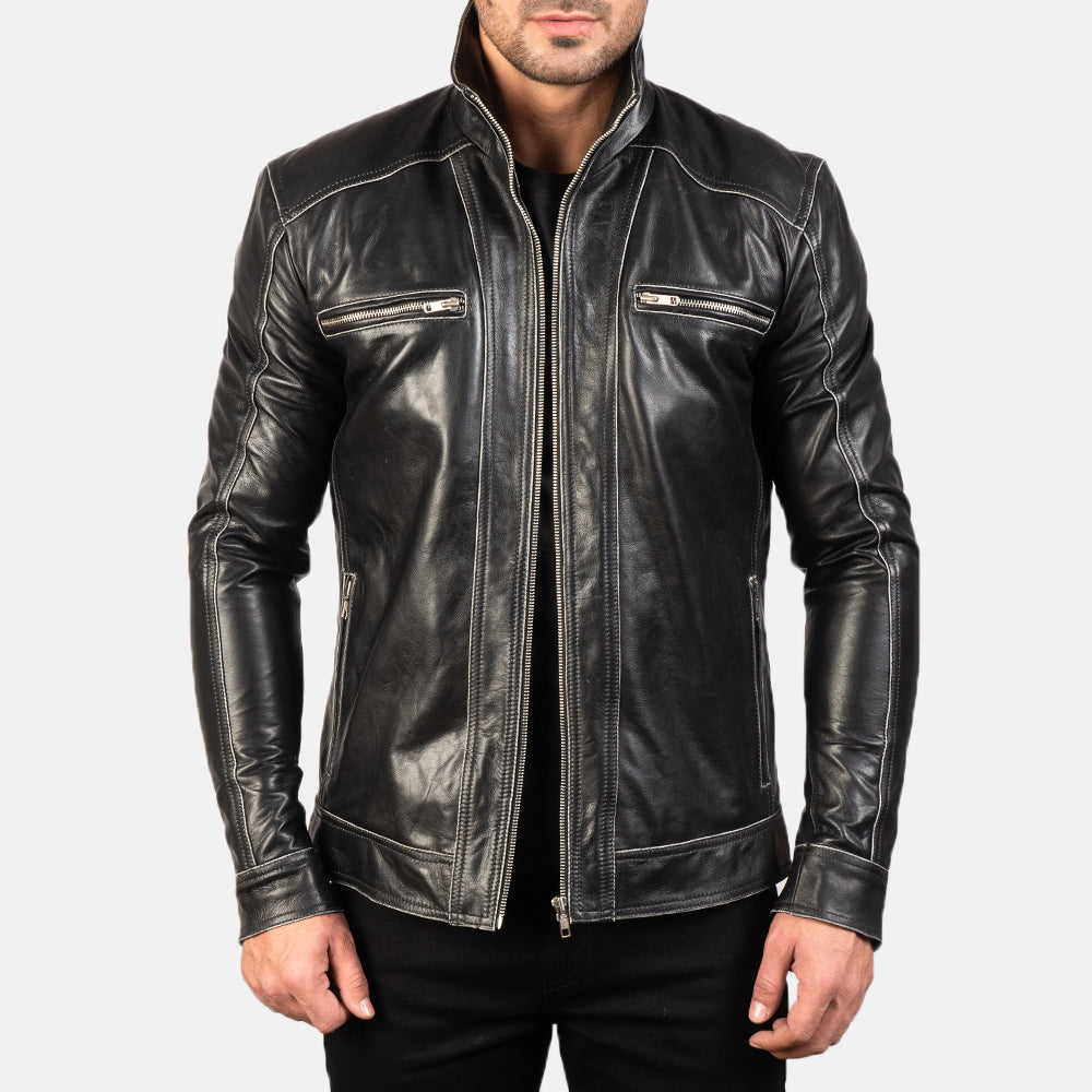 Men's Hudson Black Leather Biker Jacket
