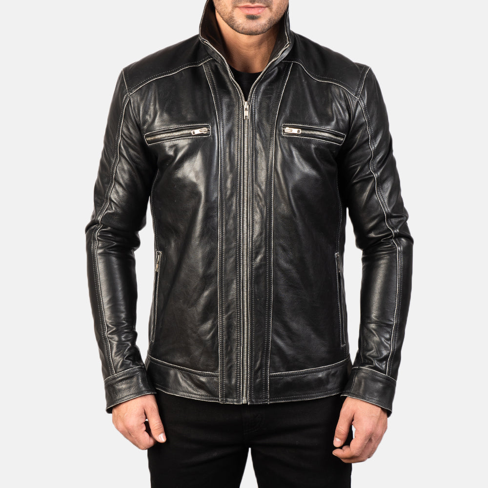 Men's Hudson Black Leather Biker Jacket