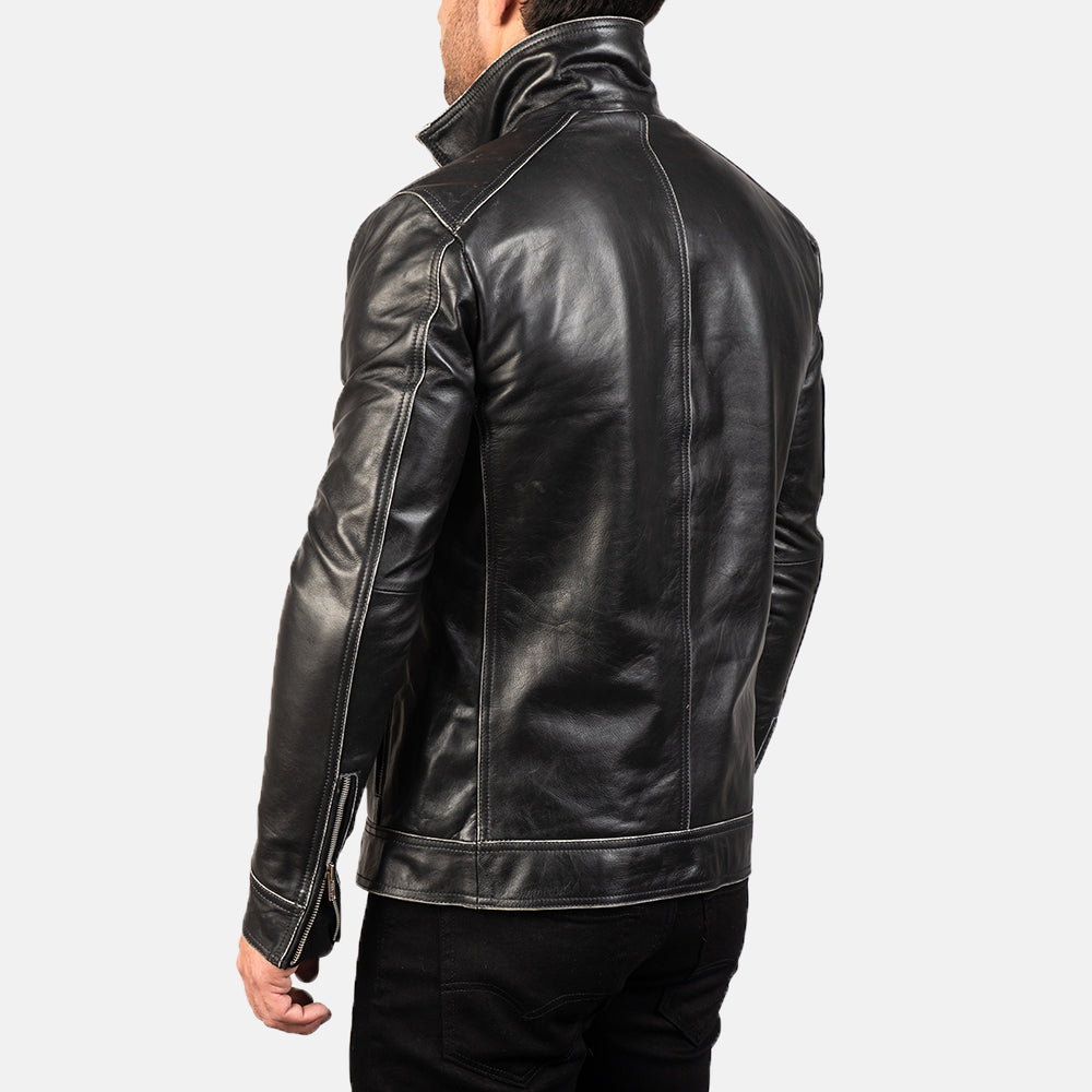 Men's Hudson Black Leather Biker Jacket