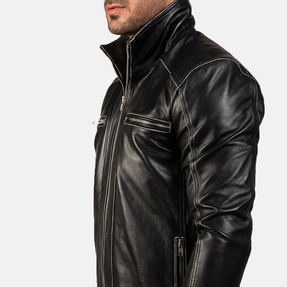 Men's Hudson Black Leather Biker Jacket