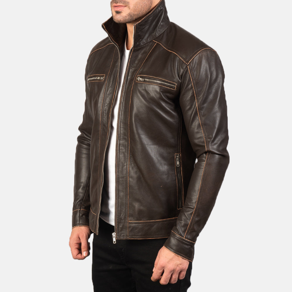 Men's Hudson Brown Leather Biker Jacket