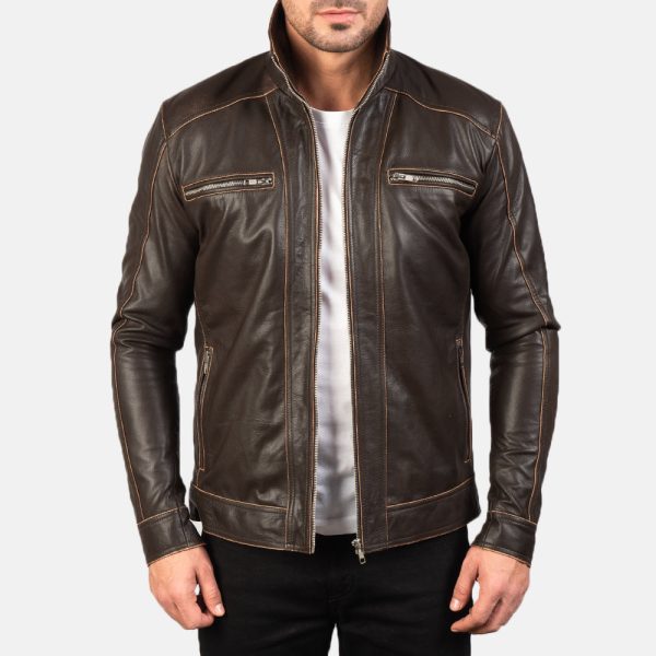 Men's Hudson Brown Leather Biker Jacket