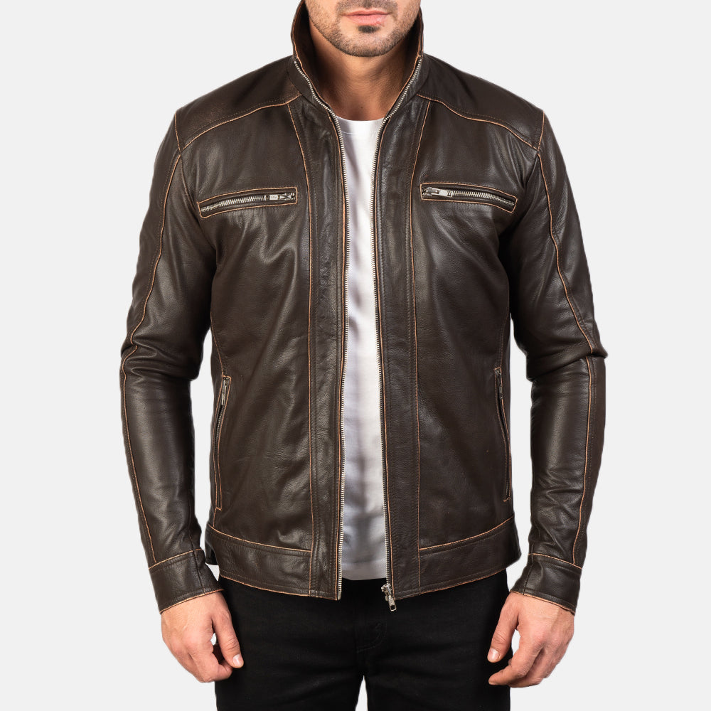 Men's Hudson Brown Leather Biker Jacket