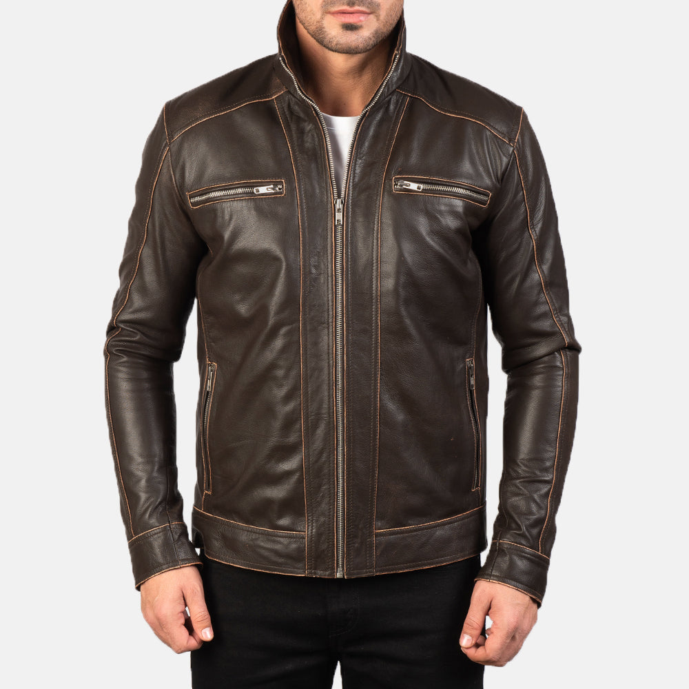 Men's Hudson Brown Leather Biker Jacket