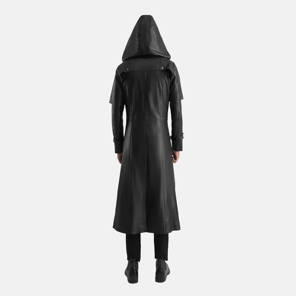 Men's Huntsman Black Hooded Leather Trench Coat