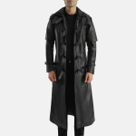 Men's Huntsman Black Hooded Leather Trench Coat