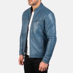 Men's Ionic Blue Leather Biker Jacket