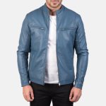 Men's Ionic Blue Leather Biker Jacket