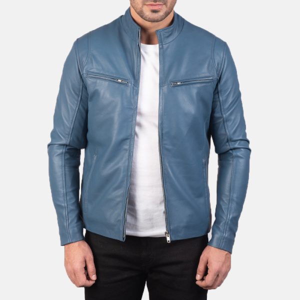Men's Ionic Blue Leather Biker Jacket