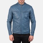 Men's Ionic Blue Leather Biker Jacket