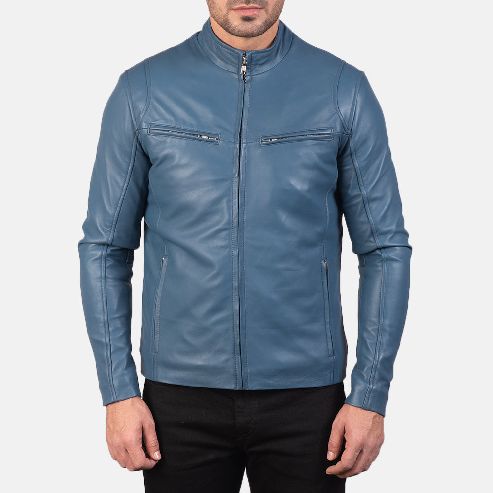 Men's Ionic Blue Leather Biker Jacket