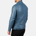 Men's Ionic Blue Leather Biker Jacket