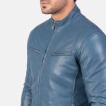 Men's Ionic Blue Leather Biker Jacket