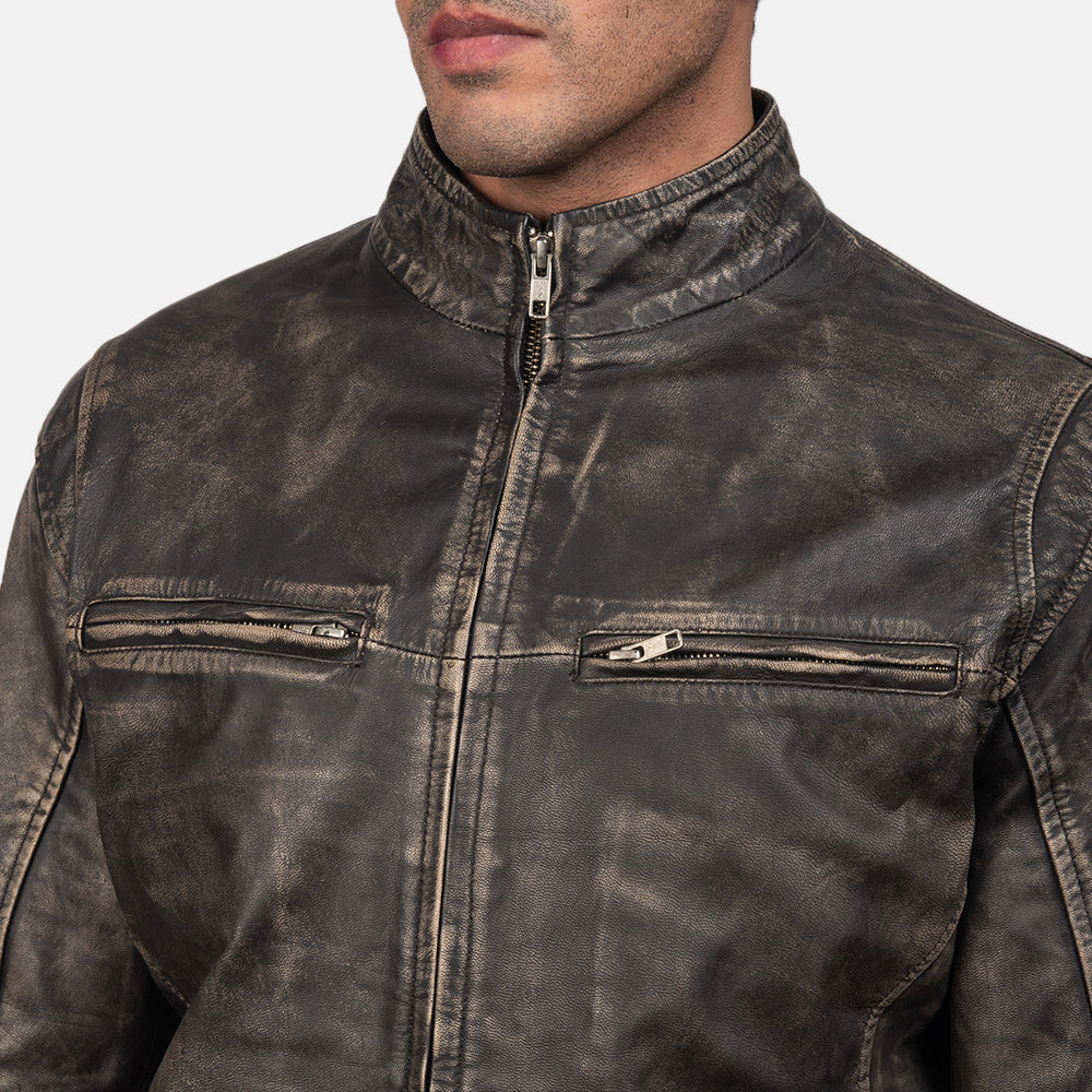Men's Ionic Distressed Brown Leather Biker Jacket