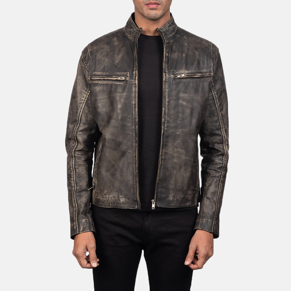 Men's Ionic Distressed Brown Leather Biker Jacket