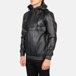 Men's Kenton Hooded Black Leather Pullover Jacket