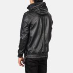 Men's Kenton Hooded Black Leather Pullover Jacket