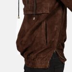 Men's Kenton Hooded Mocha Suede Leather Pullover Jacket