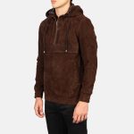 Men's Kenton Hooded Mocha Suede Leather Pullover Jacket