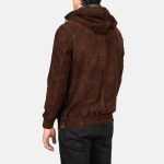 Men's Kenton Hooded Mocha Suede Leather Pullover Jacket