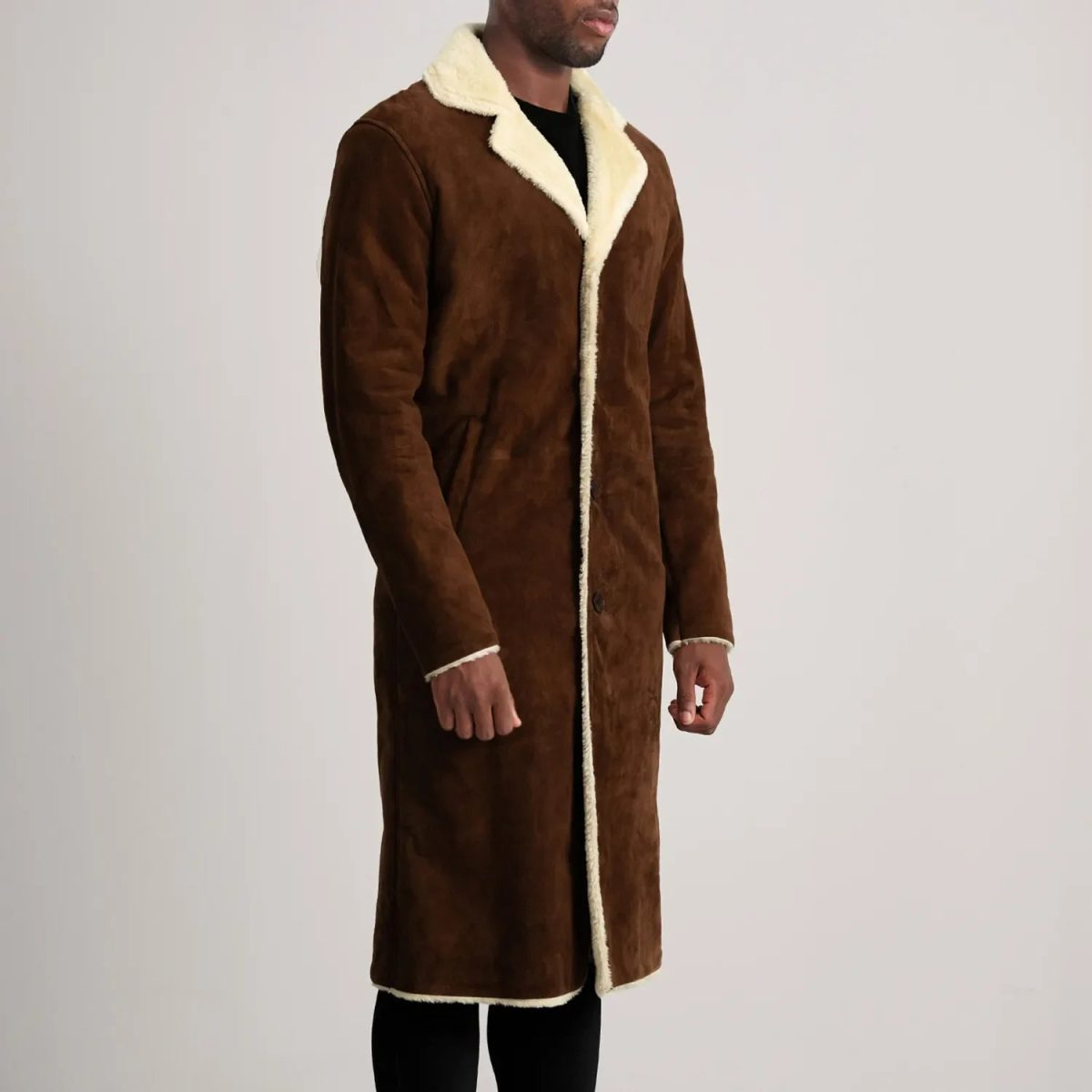 Men's Kolby Brown Suede Leather Shearling Long Coat