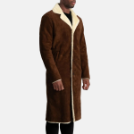 Men's Kolby Brown Suede Leather Shearling Long Coat