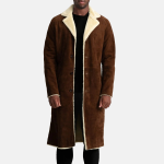 Men's Kolby Brown Suede Leather Shearling Long Coat