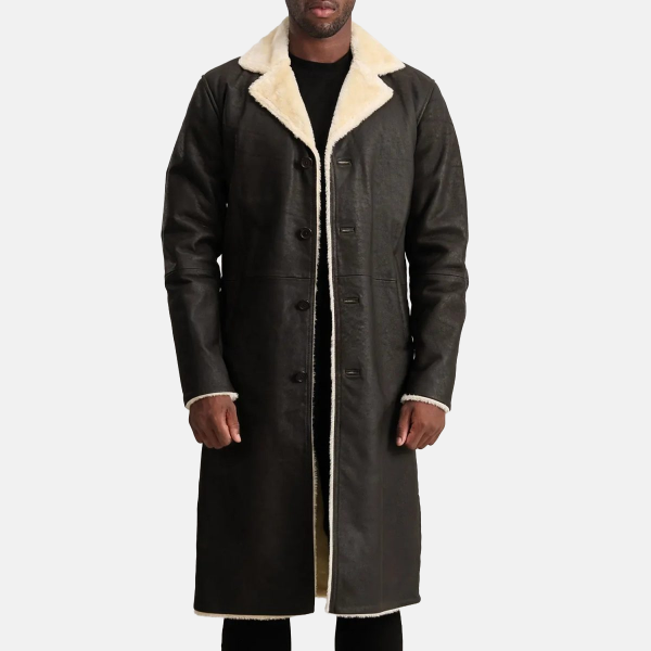 Men's Kolby Tumbled Brown Shearling Long Coat