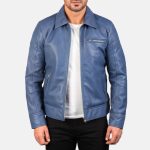 Men's Lavendard Blue Leather Biker Jacket