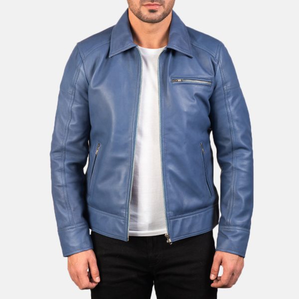 Men's Lavendard Blue Leather Biker Jacket