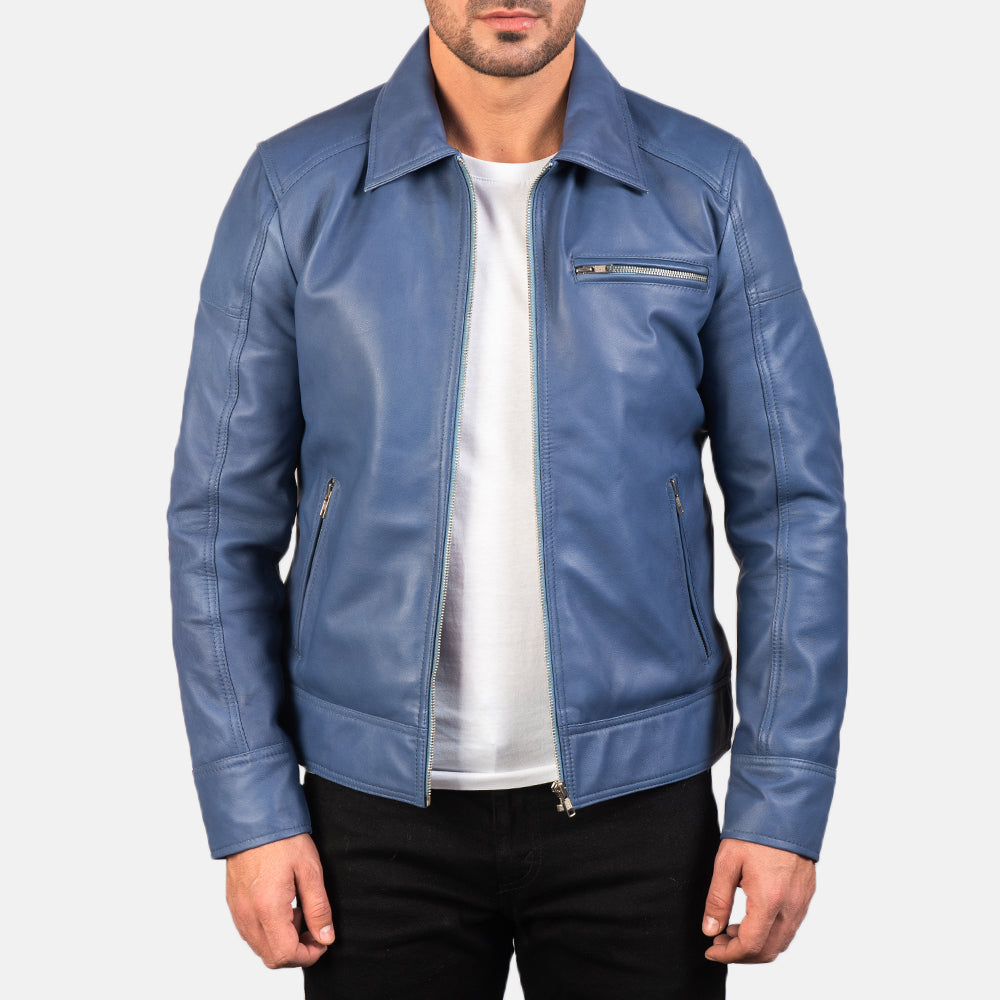 Men's Lavendard Blue Leather Biker Jacket