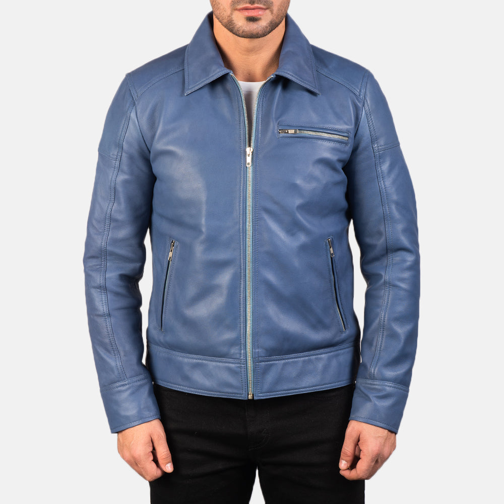 Men's Lavendard Blue Leather Biker Jacket