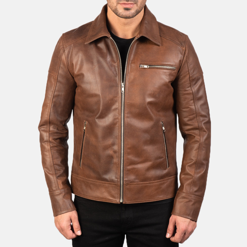 Men's Lavendard Brown Leather Biker Jacket