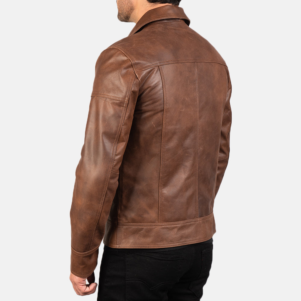 Men's Lavendard Brown Leather Biker Jacket