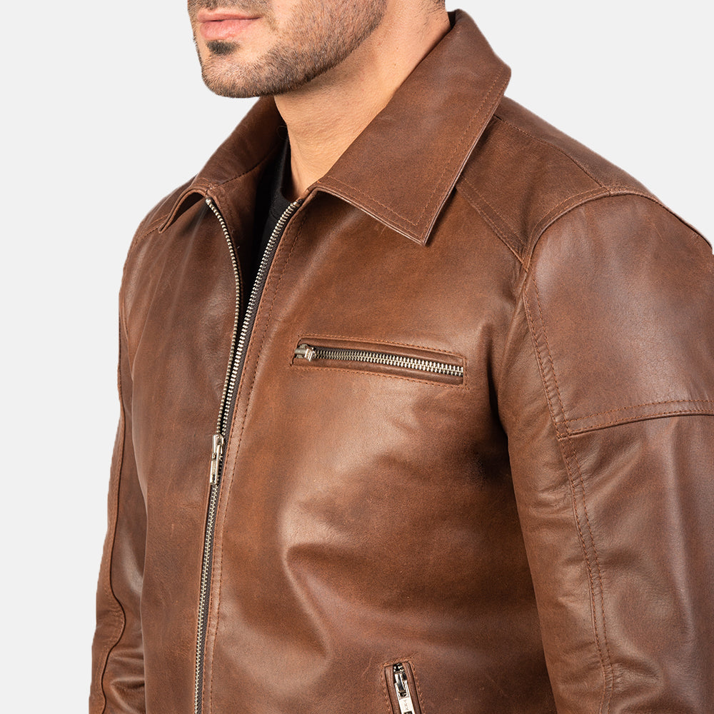 Men's Lavendard Brown Leather Biker Jacket