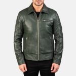 Men's Lavendard Green Leather Biker Jacket
